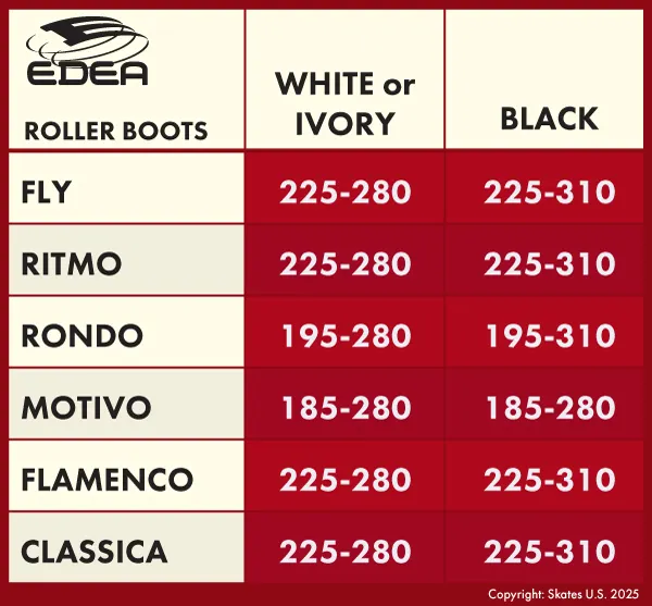 EDEA Ritmo is available in ivory width C: 225-280, and black width C: 225-310